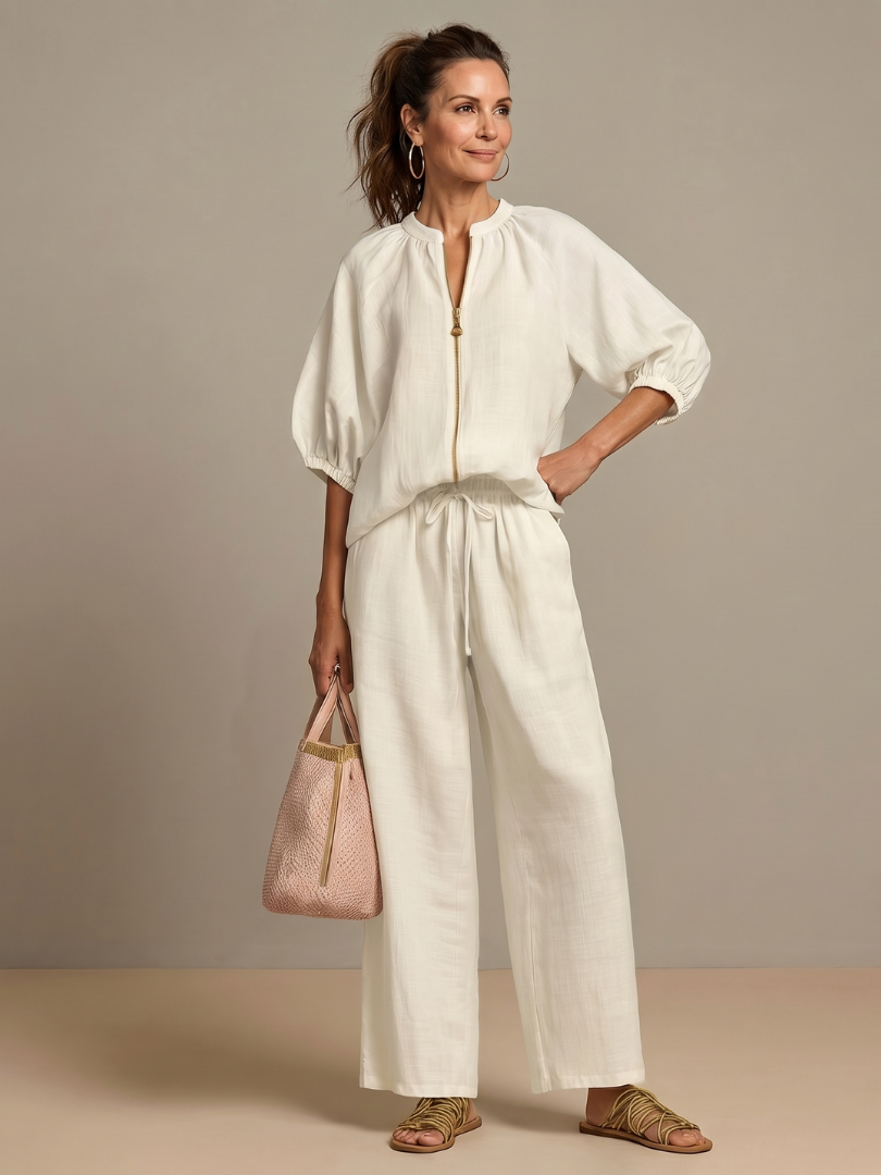נטליה | טופ בלוזון עם רוכסן ומכנסיים רחבים