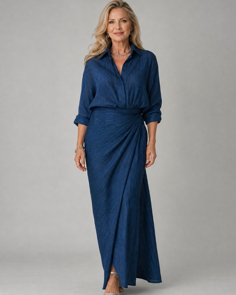 מירקה | שמלת מקסי עם שרוולים ארוכים ועיצוב עטיפה
