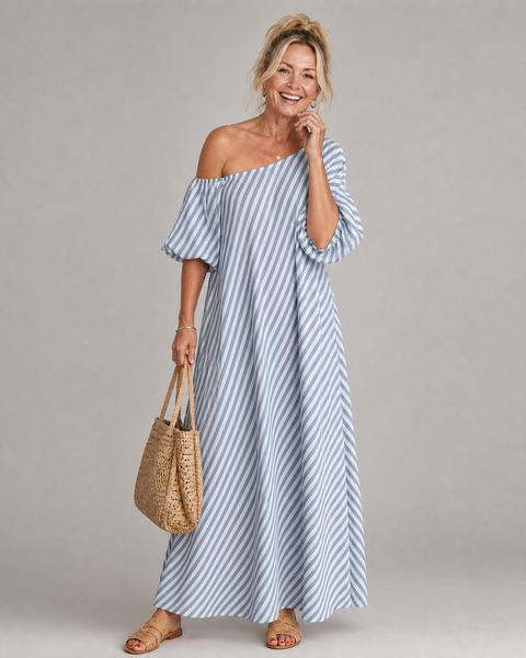 זמרינה | שמלת מידי עם שרוולים נפוחים וכתף חשופה