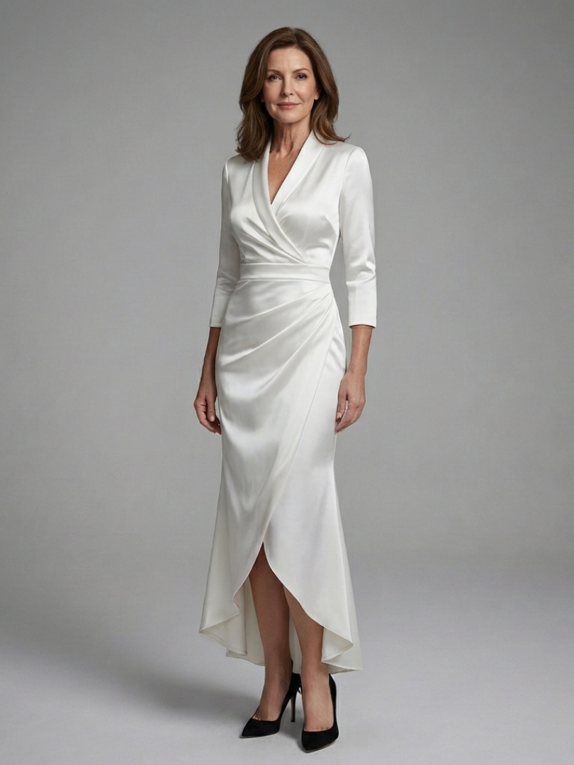 סלסטין | שמלת מידי עם שרוולים ארוכים וסגנון עטיפה גבוה נמוך