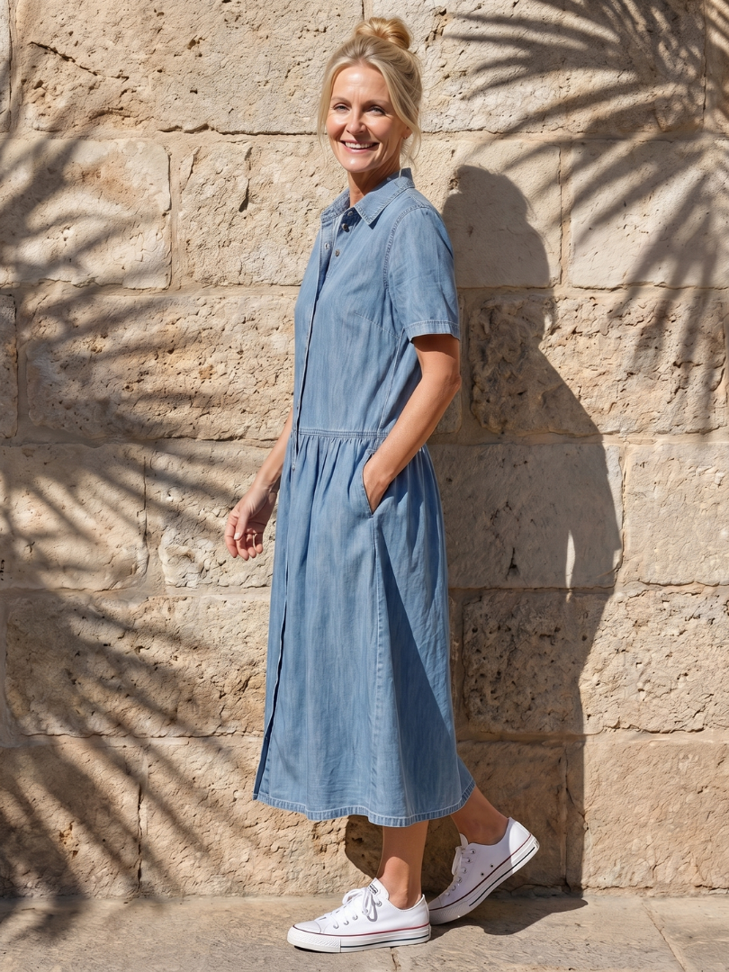 ג'נבה | שמלת מידי עם צווארון ואזור מותן מקופל