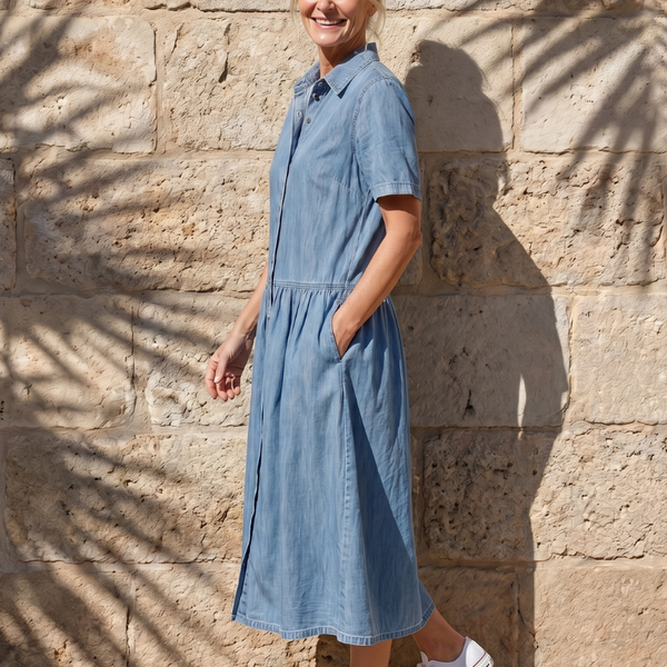 ג'נבה | שמלת מידי עם צווארון ואזור מותן מקופל