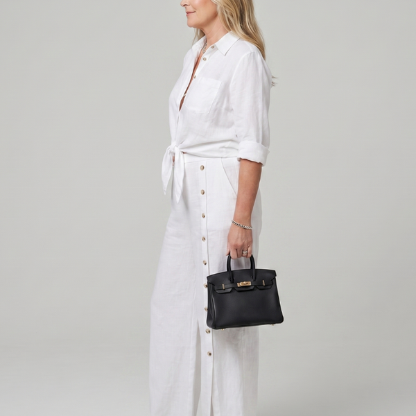 מדלינה | סט חולצת שרוול ארוך עם קשר בחזית ומכנסיים רחבים