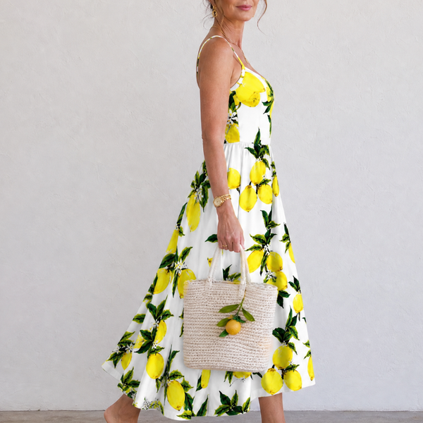 לימונלה | שמלת מידי ללא שרוולים עם הדפס לימון