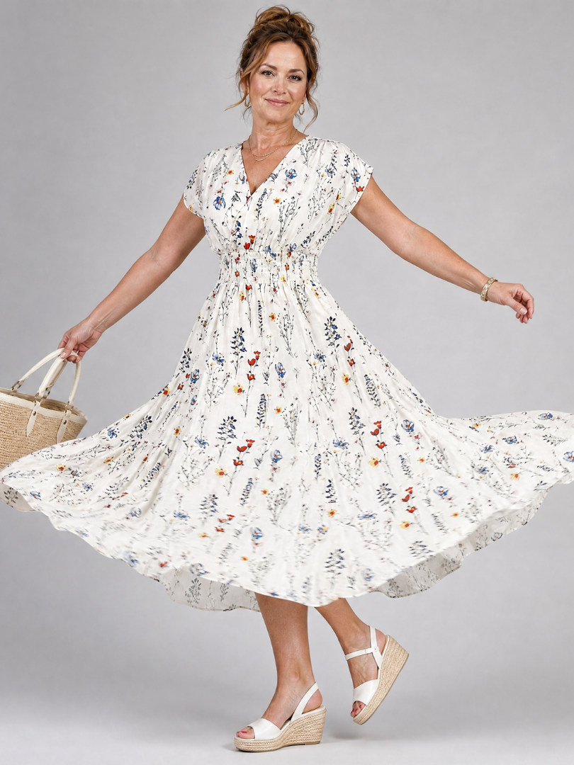 אביגיל | שמלת מידי פרחונית עם צווארון V