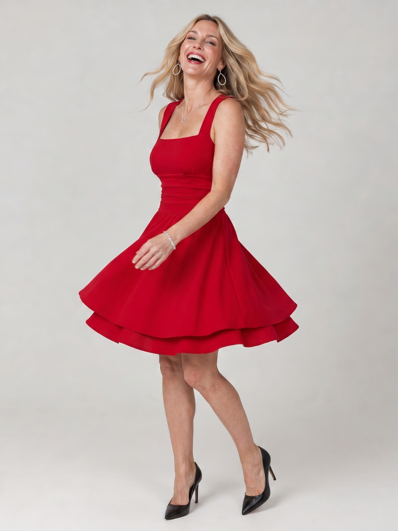 סלין | שמלת מיני עם צווארון מרובע וסקירה ללא שרוולים