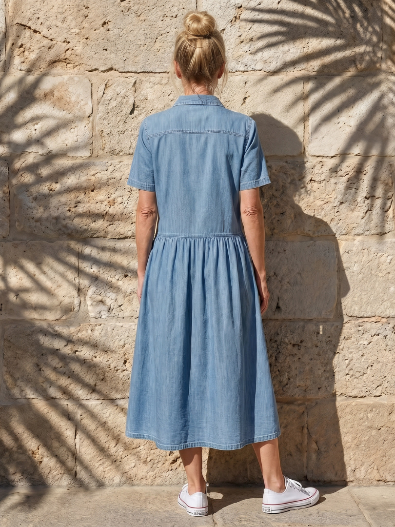 ג'נבה | שמלת מידי עם צווארון ואזור מותן מקופל