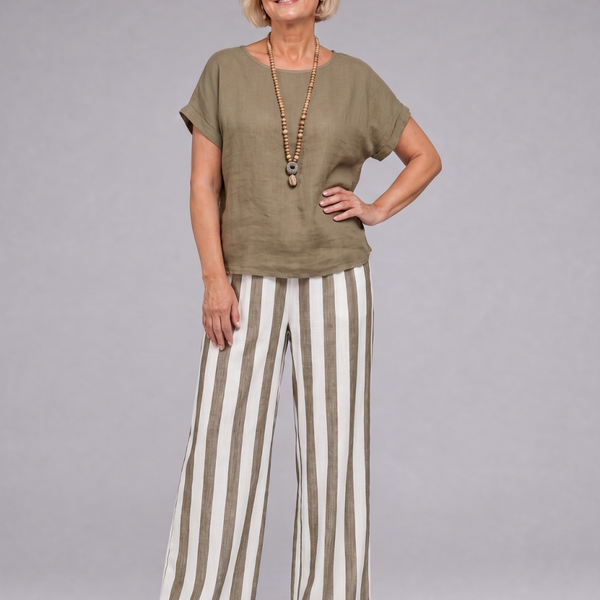 מיאולנה | סט טופ מבד פשתן ומכנסיים רחבים עם פסים