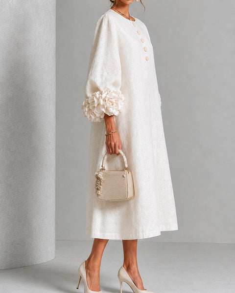 סבינה | שמלת מידי לבנה עם פרחים